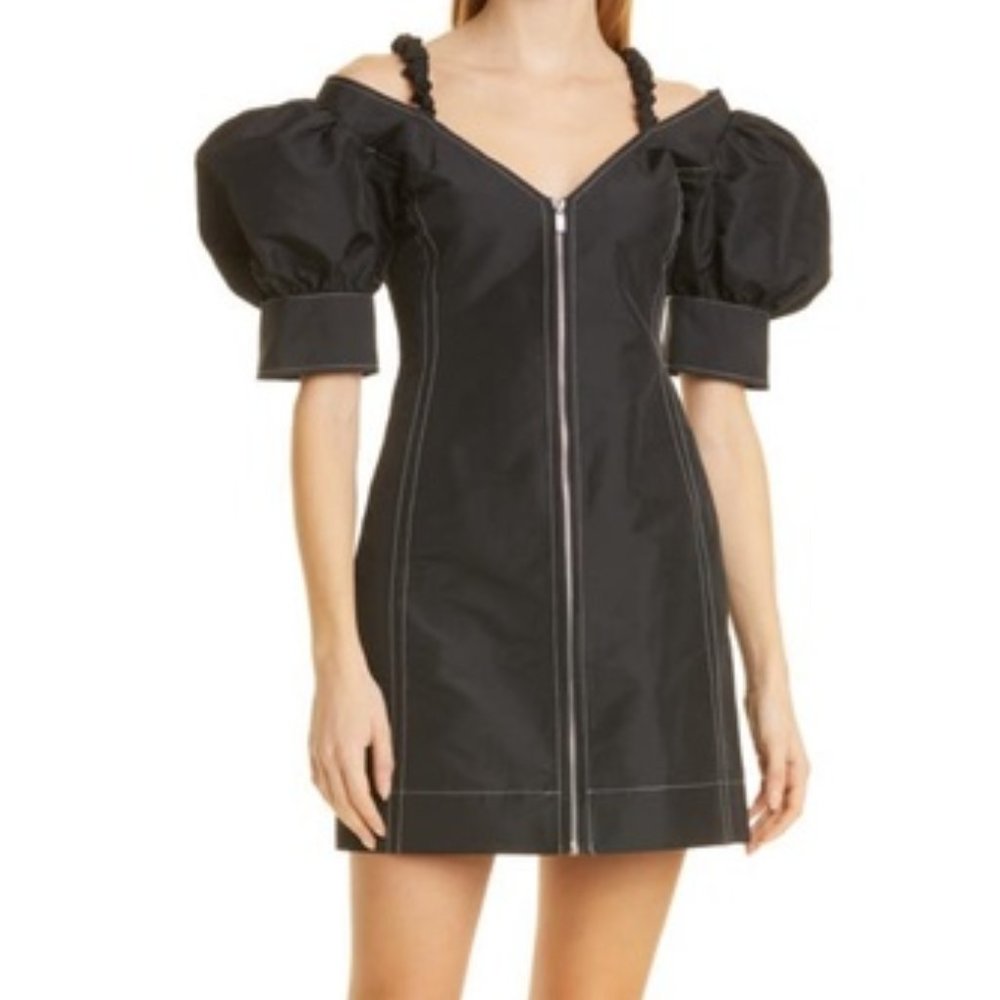 GANNI recycled v neck dress mini